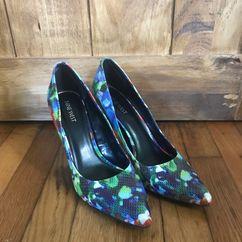 Nine West Flower Print Snake Skin Detail Heals View 3